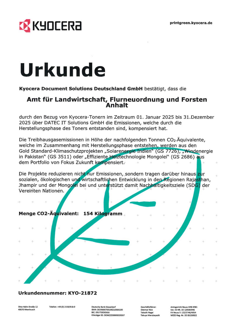 Bild der Urkunde zur CO2-Kompensation